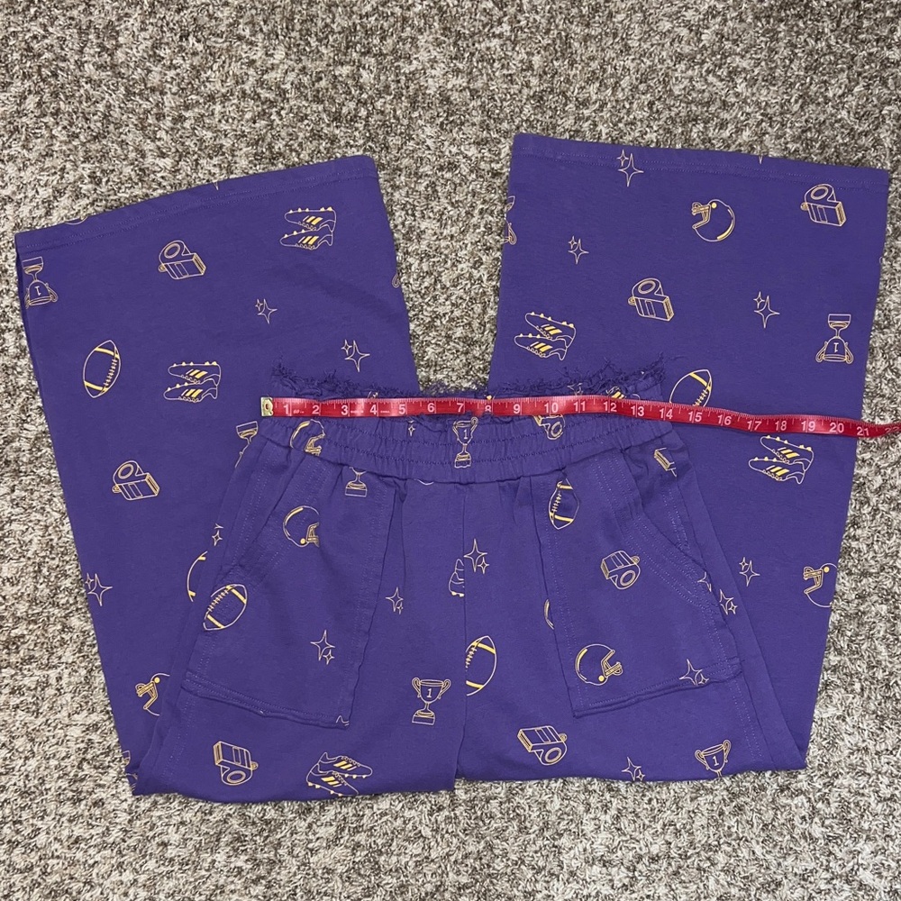 🏈Umgee Purple and Gold Wide Leg Terry Waistband Pants/Cropped Football Game Day - Picture 3 of 11